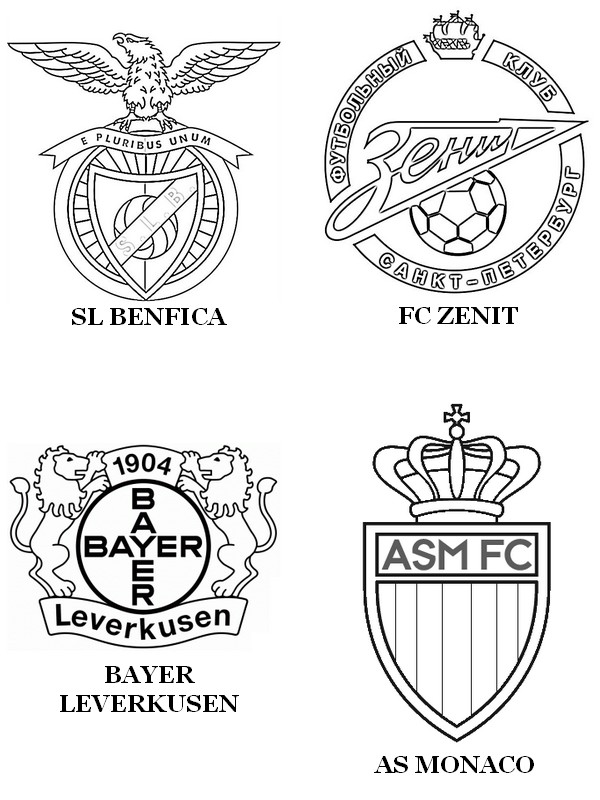 Coloring page Group C: SL Benfica - FC Zenit - Bayer Leverkusen - AS Monaco
