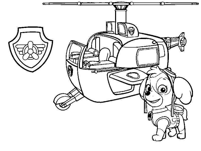 Tulostakaa värityskuvia Ryhmä Hau : Skye, hänen helikopteri ja rintanappi 7