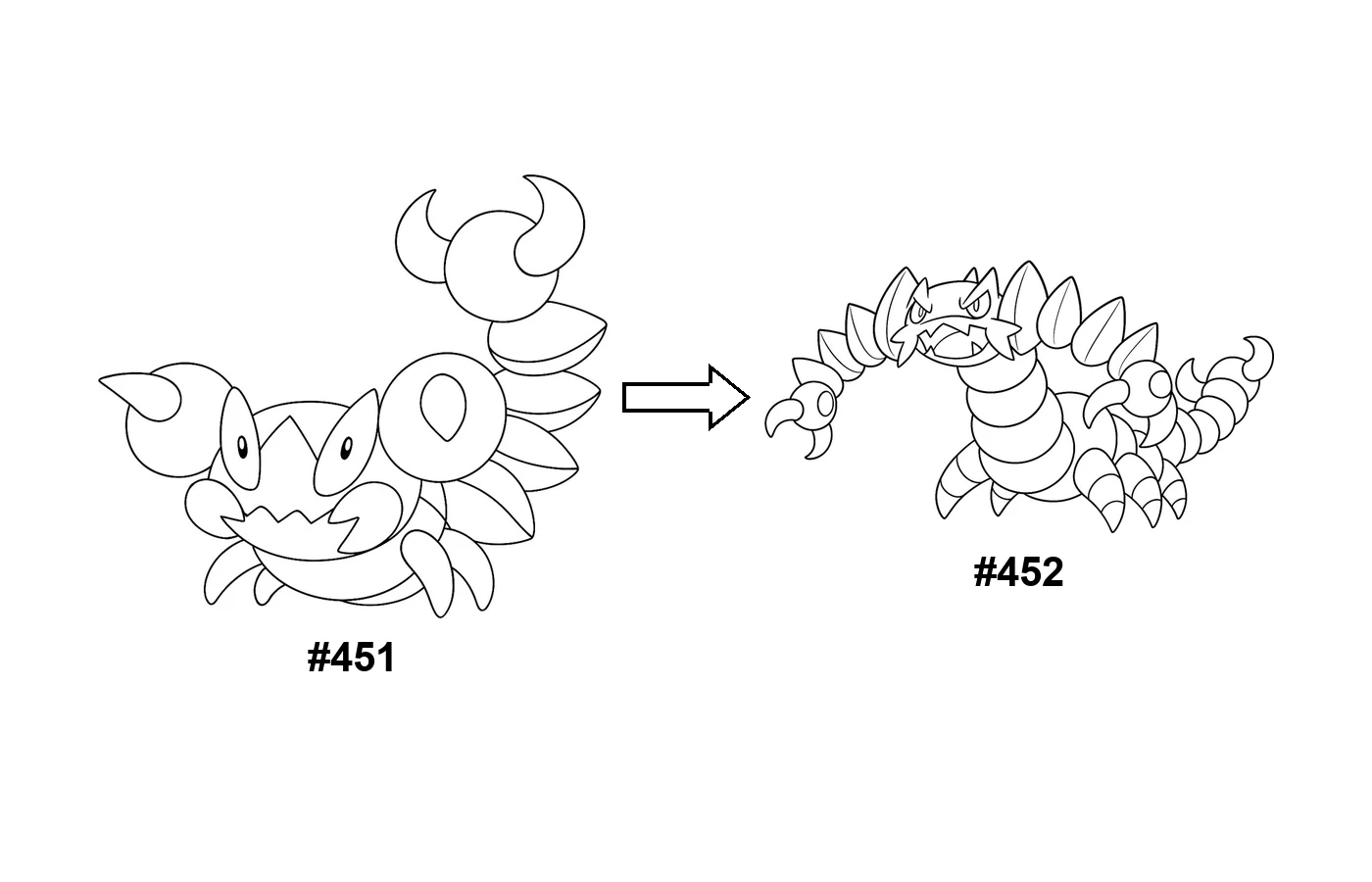 Pokémon evolution coloring page Skorupi