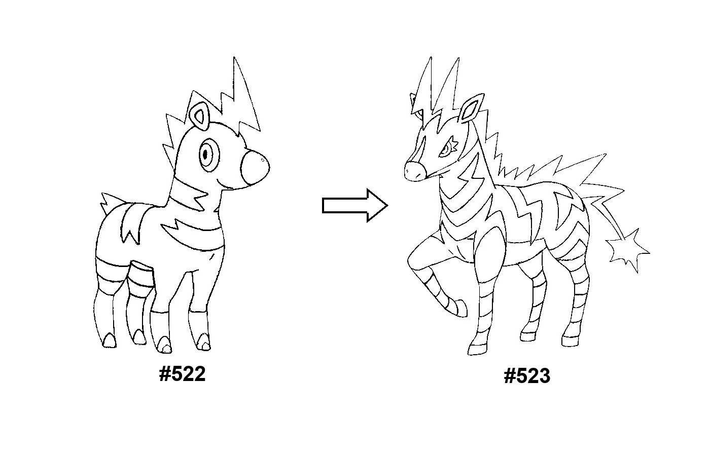 Pokémon evolution coloring page: Blitzle, Zebstrika