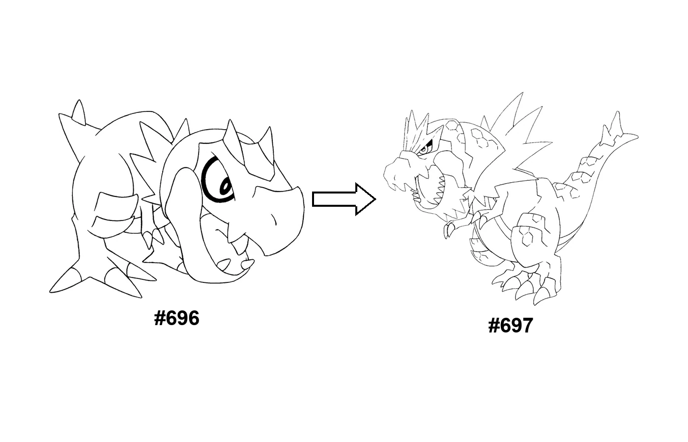 Pokémon evolution coloring page: Tyrunt, Tyrantrum