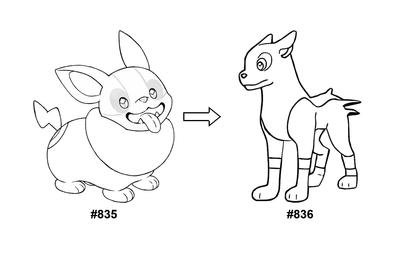 Pokémon evolution coloring page: Yamper, Boltund