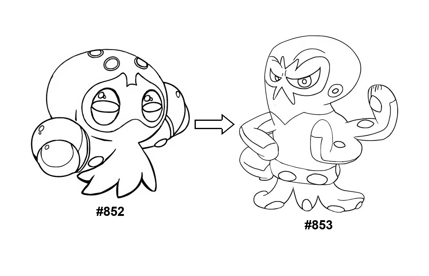 Pokémon evolution coloring page: Clobbopus, Grapploct