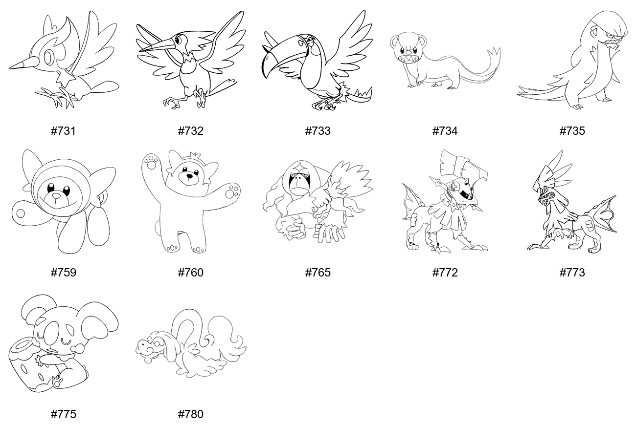 ノーマルタイプのポケモンぬりえ