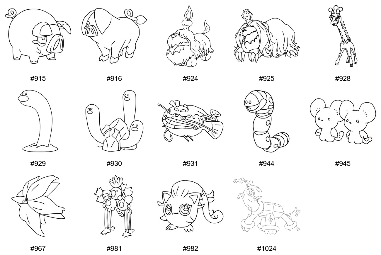 ノーマルタイプのポケモンぬりえ